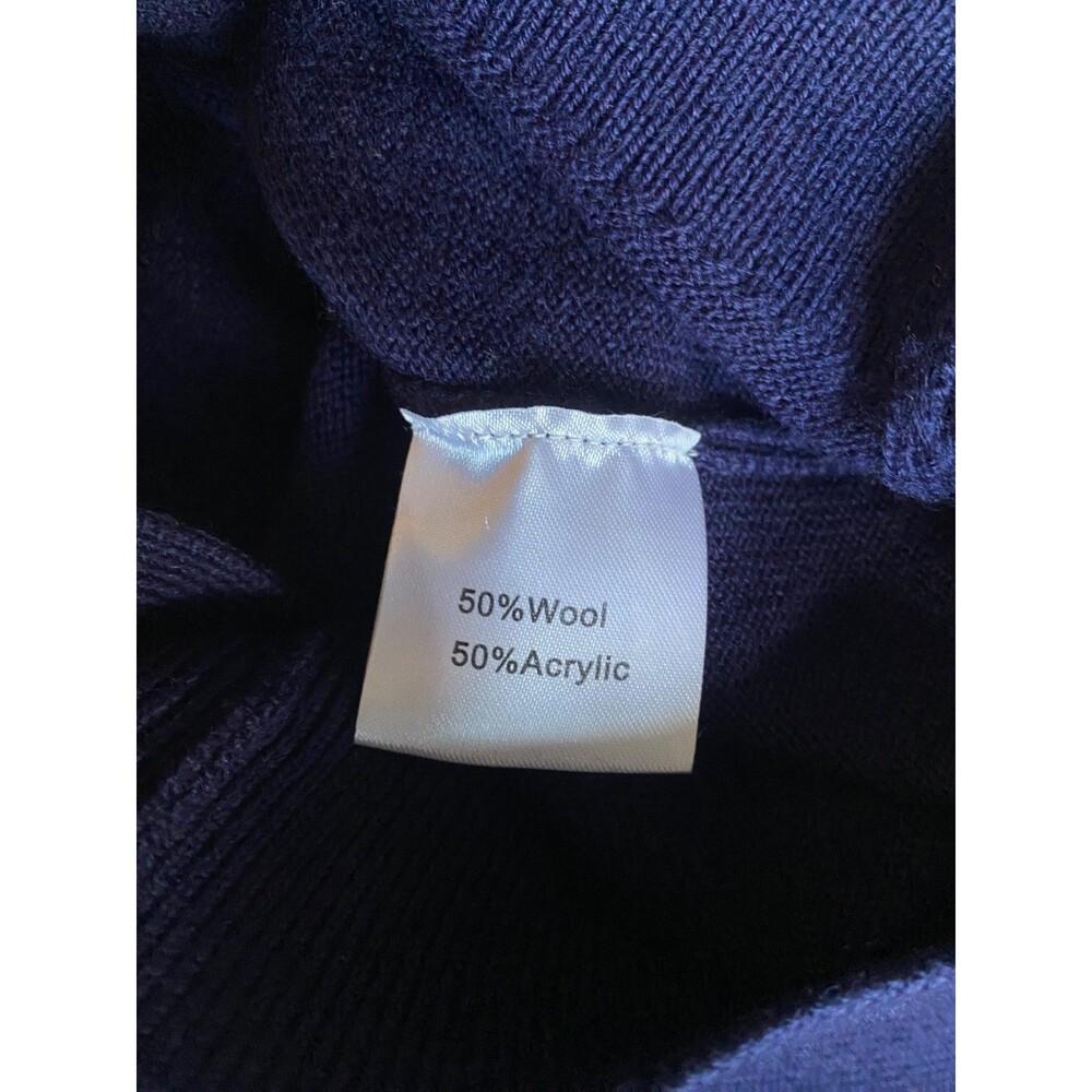 Noir Noir Navy Wool Cardigan with Built-in Cream Mock Neck. Reverse Button Back. - Picture 12 of 14